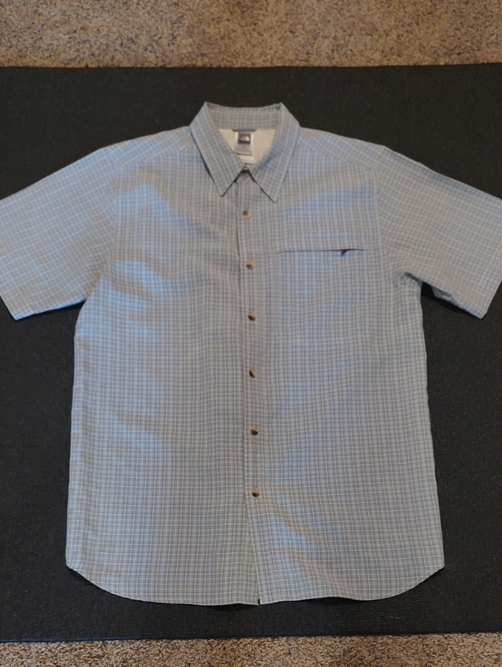 The North Face Men’s Light Blue Plaid Short-Sleeve Button-Down Shirt
